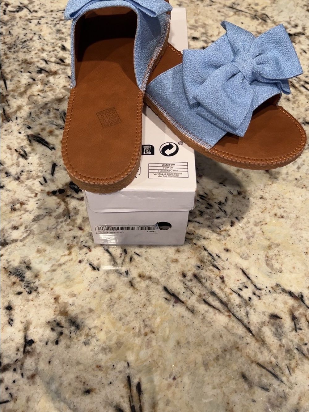 Women’s Light Blue Bow Slide Sandals